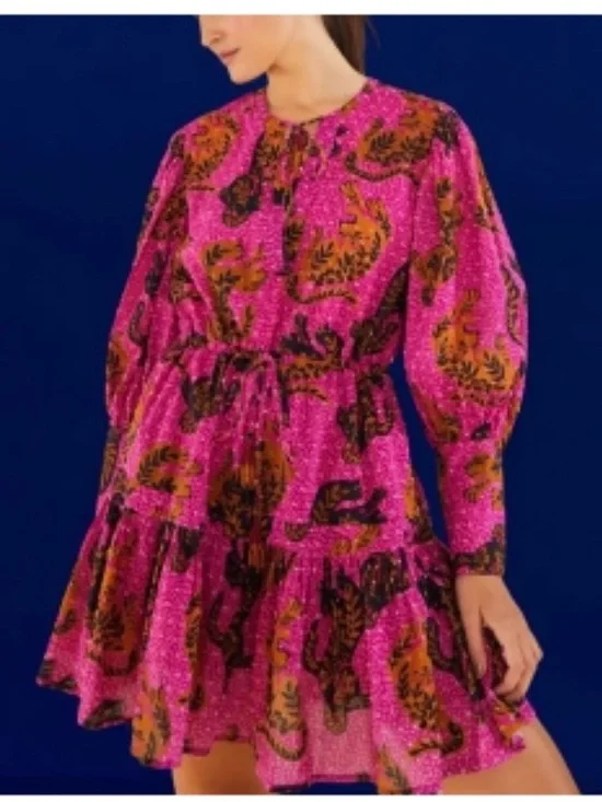 FARM Rio Pink Multicolor Long Sleeve Tiered Mini Dress - Picture 6 of 8